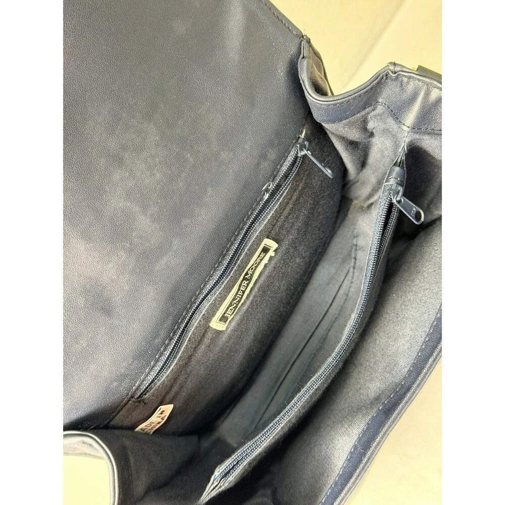 Vintage Jennifer Moore Navy Blue Leather Crossbody Shoulder Bag Gold Hardware